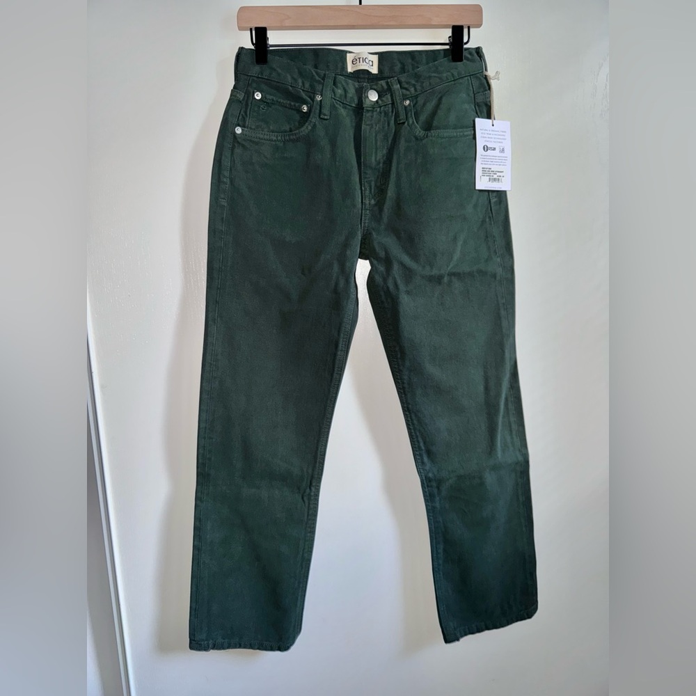 Etica Denim Jean Pant Women Size 25 Rhea Mid Rise Straight Leg Green Cotton